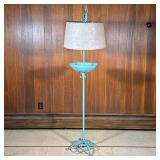 Blue Iron Lamp | Blue cast iron bird bath form floor lamp. - h. 69 x dia. 19.5 in (with shade)
