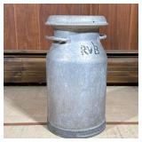 Vintage Milk Jar | Metal milk canister inscribed "RVB". - h. 19.25 x w. 10.5 in