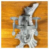 IRON & CARVED WOOD CANDLE SCONCE | Artistic carved wood and iron-mounted wall sconce with two candle
