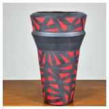 Cyril Dor (20th Century), Vase | Red and black painted pottery vase, signed on the bottom - h. 12.75