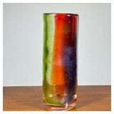 Colorful Art Glass Vase | Red, green, and blue with bubble pattern; no apparent signature. - h. 13 x