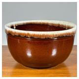 Pfaltzgraf USA BOWL | Glazed brown pottery mixing bowl with a cream rim, marked on the bottom. - h. 