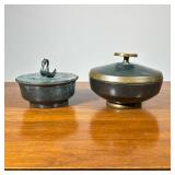 (2pc) Lidded Metal Boxes | Each marked made in Israel. - h. 4.5 x dia. 6.5 in (larger)