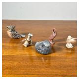 (5pc) Bird Figures | Including a signed Danish style pottery bird, a Canadian carved bird, a shell b