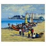 Signed Oil Painting | Boats on a beach. Oil on canvas. Signed indistinctly lower right, "MG P..." - 