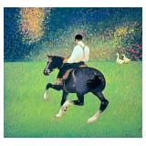 CW GICLEE | Pointillist equestrian scene signed in the print with initials "CW" lower right. - h. 16