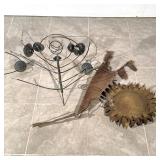 (3pc) MIXED METAL SCULPTURE | cups; an iron amorphous section of sculpture with oxidation; plus a ye