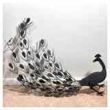 FOLK ART METAL PEACOCK | Decorative metal peacock sculpture. - h. 26 x w. 33 x d. 1 in