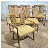(6pc) Mid-century Modern Dining Chairs | MCM dining chairs with cane backs over striped upholstered 