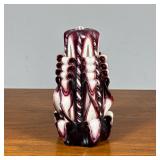 Carved Ribbon Candle | Mid-century modern purple and white marbled sculpted candle. - h. 7 x dia. 4 