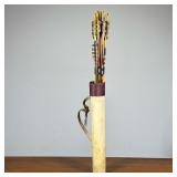 (10pc) Quiver & Arrows | A leather quiver with nine colorfully painted arrows. - h. 17 in (quiver)