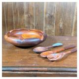 (4pc) WOODEN KITCHEN ITEMS | Including a very unusual serving spoon with hammered metal grape and le