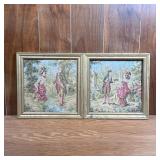 (2pc) Framed Needlepoint Scenes | Courting scenes in gilt frames. - h. 11 x w. 11 in