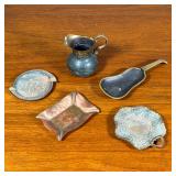 (5pc) Metal Vessels | Including a guitar form dish, a hammered copper dish or ashtray, two small Isr