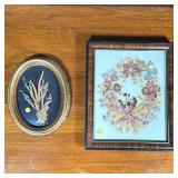 (2pc) Framed Flowers | Including a framed wreath of pressed flowers with butterfly wings and framed 