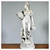 Marwal Chalkware Statue | Classical female figure with baskets. - h. 27.5 x w. 14 in