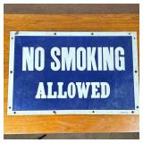 VINTAGE ENAMELED METAL “NO SMOKING ALLOWED” SIGN | Nelke, NY, white text on a blue background - h. 1