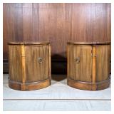 (2pc) Parquetry Bedside Cabinets | A pair of end tables or nightstands with shaped parquetry tops ov