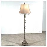 TORCHIERE FORM FLOOR LAMP | With hanging cut glass jewels. - h. 63 x d. 15 in (over shade)