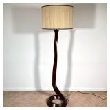 PALECEK MODERNIST FLOOR LAMP | With nicely figured curved wood column base; base dia. 16 in. - h. 67