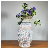 Large Faience Vase | Faience pottery vase with overall decoration of animals - h. 15.25 x dia. 8.5 i