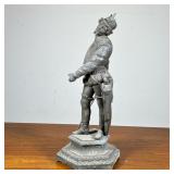 Cast Metal Statue | Statue of a gentleman in armor and feathered hat with a fencing sword. - h. 16.5