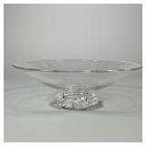 Steuben Pedestal Bowl | Steuben crystal glass center bowl with acid-etched signature to bottom. - h.