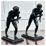 PAIR BRONZE RUNNERS | Pair of painted bronze runners/wrestler sculptures - h. 9 x w. 3.25 x l. 7.5 i