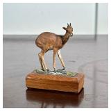 LOUIS PAUL JONAS DEER FIGURINE | Miniature deer figurine on wood base by Louis Paul Jonas Studios, s