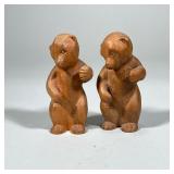 (2pc) PAIR ARGENTINIAN CARVED BEARS | Pair of carved wood bear figures, marked on bottom “Argentina”