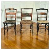 (3pc) ANTIQUE FANCY CHAIRS | Antique rush seat fancy chairs with painted curved backs over spindle c