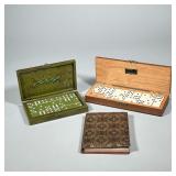 (3pc) DOMINO SETS & BOOK | Including: hand carved wood domino box engraved “Silverado Invitational 1