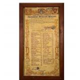 ANTIQUE ITALIAN MENU | Appears to be hand-painted; framed - h. 27 x w. 15.75 in