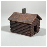 LOG CABIN CANDLE HOLDER | Log cabin with removable candle holder & metal chimney. - h. 4.5 x w. 4 x 