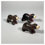 (3pc) VINTAGE TOMI LEATHER BEAR FIGURINES | Lot of 3 Tomi Japan leather stuffed bear figurines, 2 wi