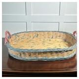 Painted Basket Tray | Signed on underside, with painted bluebird pattern. - w. 16.75 x l. 23 in