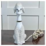 GLASS POODLE LAMP | Milk glass table lamp in the form of a poodle with gilt collar - h. 8.5 x w. 3 x