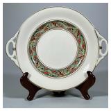 Belleek Celtic Pattern Plate | With red and green celtic pattern and gilt rim - w. 11 in