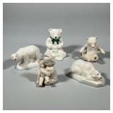 (5pc) LENOX & BELLEEK BEAR FIGURINES | Including: Belleek Polar Bear No. 1 Standing, Belleek Polar B