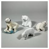 (4pc) LARGE POLAR BEAR LOT | Including: Wade Porcelain figurine, Russian porcelain bear, and others.