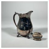 (2pc) SILVER-PLATE ITEMS | Including: Engraved silver-plate pitcher marked on bottom “1779 Silverpla