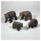 (4pc) LARGE CARVED BEAR FIGURES | Lot of 4 large carved wood brown bear figures - h. 5.5 x w. 4 x l.