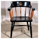 NEW YORK HOSPITAL HARVARD CHAIR | Round back Harvard chair with spindles and H-stretcher marked with