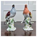 (2pc) French Ceramic Birds | Painted porcelain bird figurines, marked on the bottom, "Made in France
