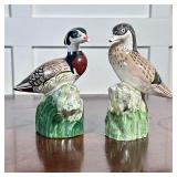 (2pc) Porcelain Bird Figures | In the French style, one signed on the bottom - h. 5.75 x w. 3.5 in