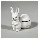 PORCELAIN RABBIT BOWL | Premier fine bone China rabbit form lidded box / bowl with gilt accents - h.
