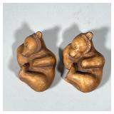 (2pc) PAIR SLEEPING BEARS | Pair of wood-carved sleeping bear figures. - h. 1.5 x w. 3 x l. 4.5 in