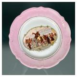 Teddy & Rosa Plate | Pink scalloped rim porcelain plat, showing "Teddy and Rosa in The G.O.P. / The 
