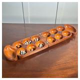 Carved Wood Mancala Board | Folding mancala board with carved decorations - h. 3 x w. 6 x l. 11.75 i