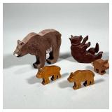 (5pc) WOOD CARVED FLAT BEAR FIGURES | Carved wood standing bear figures - h. 4.25 x w. 1 x l. 6 in